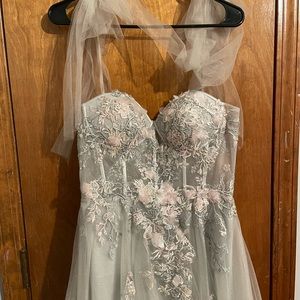 Light blue dress with floral lace and corset top